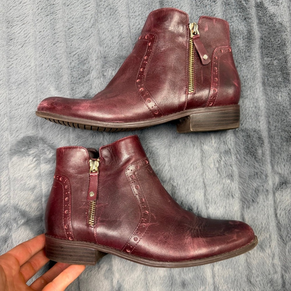 Giani Bernini Womens Burgundy Leather Brogue Ankle Boots Size 8.5M Wine Zip Up